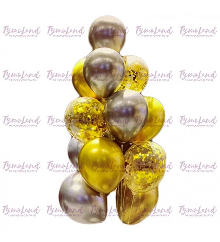 Grappe De 12 Ballons Dorés & Argents