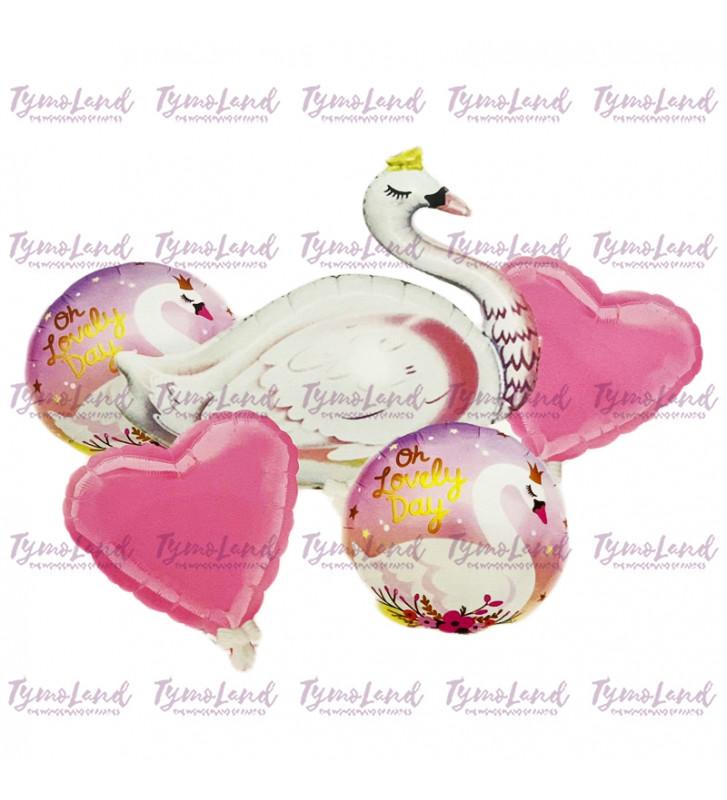 Bouquet De 05 Ballons Cigogne Roses