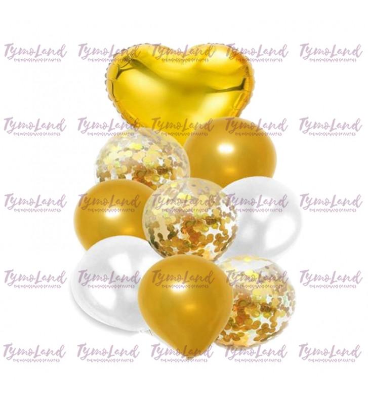 Grappe De 09 Ballons Dorés & Blancs
