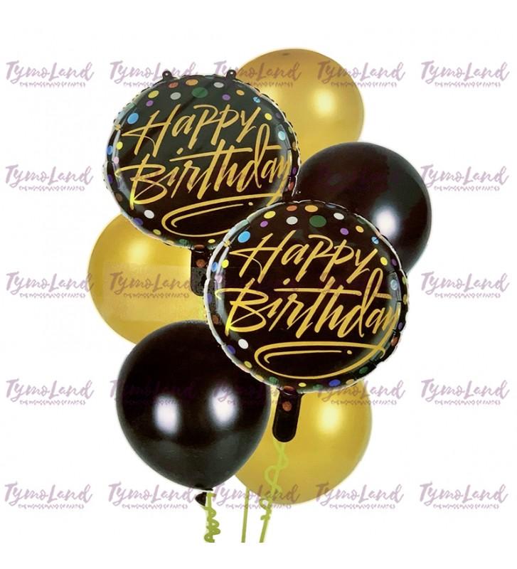 Grappe de 07 Ballons H-Bday Noir & Doré
